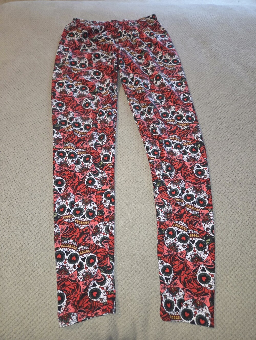 BRee RED, White & PINK skull Leggings "Buttery" Soft Sugar Skulls & Bows Dia de